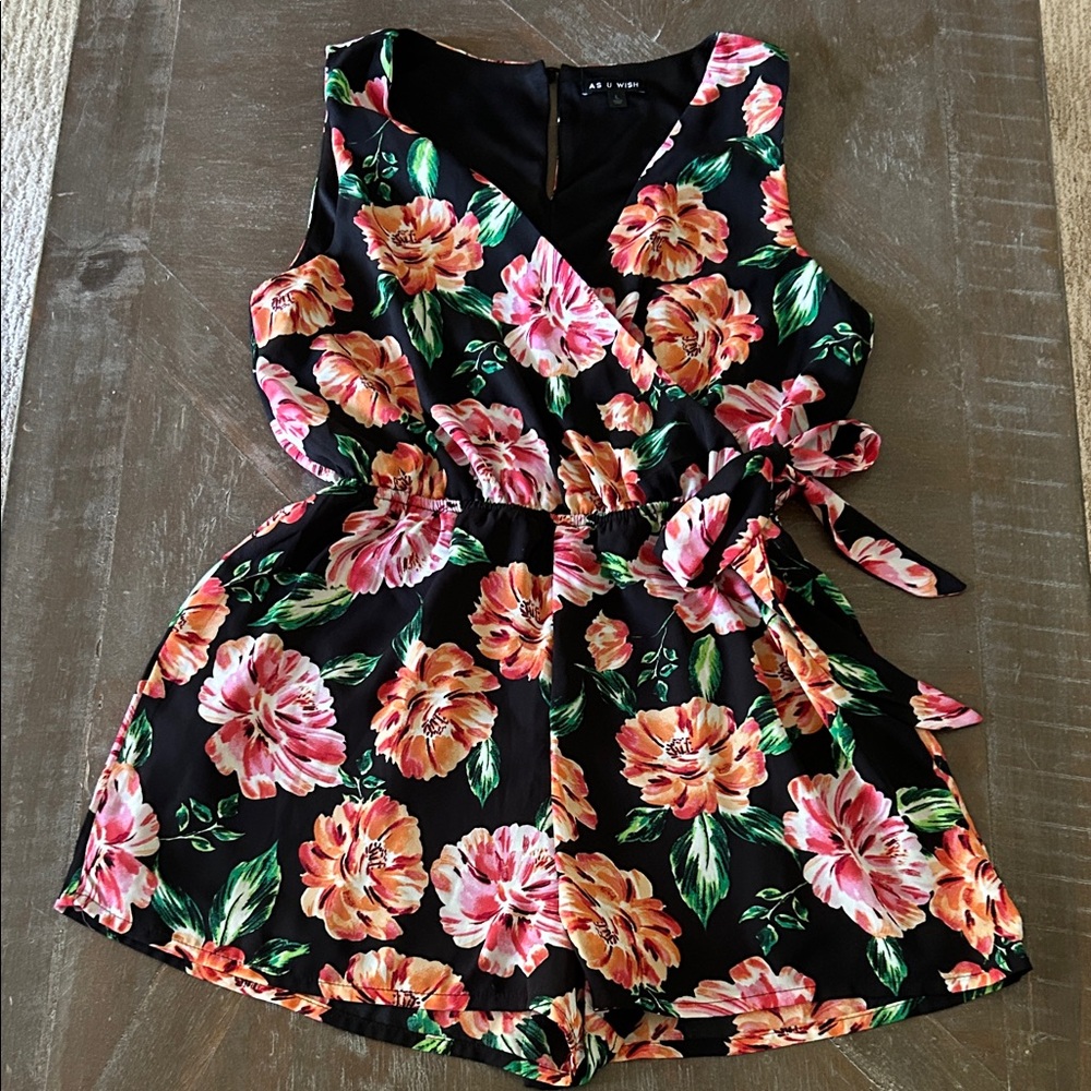As U Wish Black Floral Kids Romper
